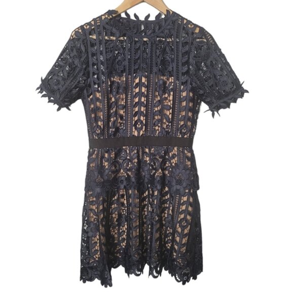 Self-Portrait Navy Blue Macrame Lace A-Line Dress UK 10 US 6 - Picture 2 of 4